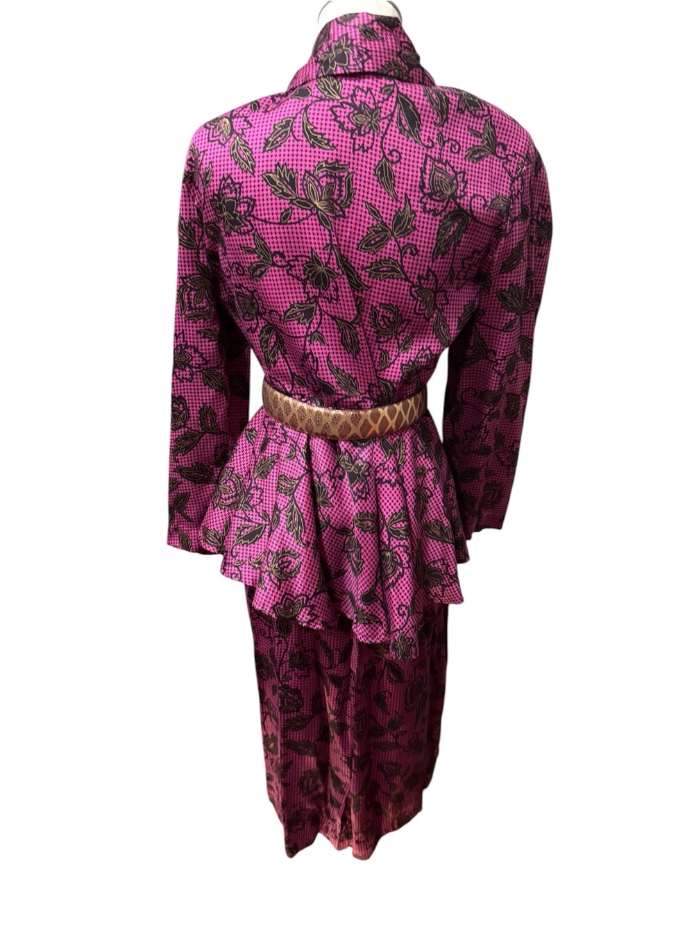 ❌sold❌Vintage 80s Monique Fashions Pink Floral Peplum Skirt Suit 9/10 Rayon - Picture 8 of 14